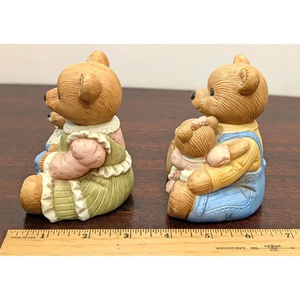 Vintage HOMCO 1444 Teddy Bear Family Figurines Mom Dad Baby Pair Taiwan